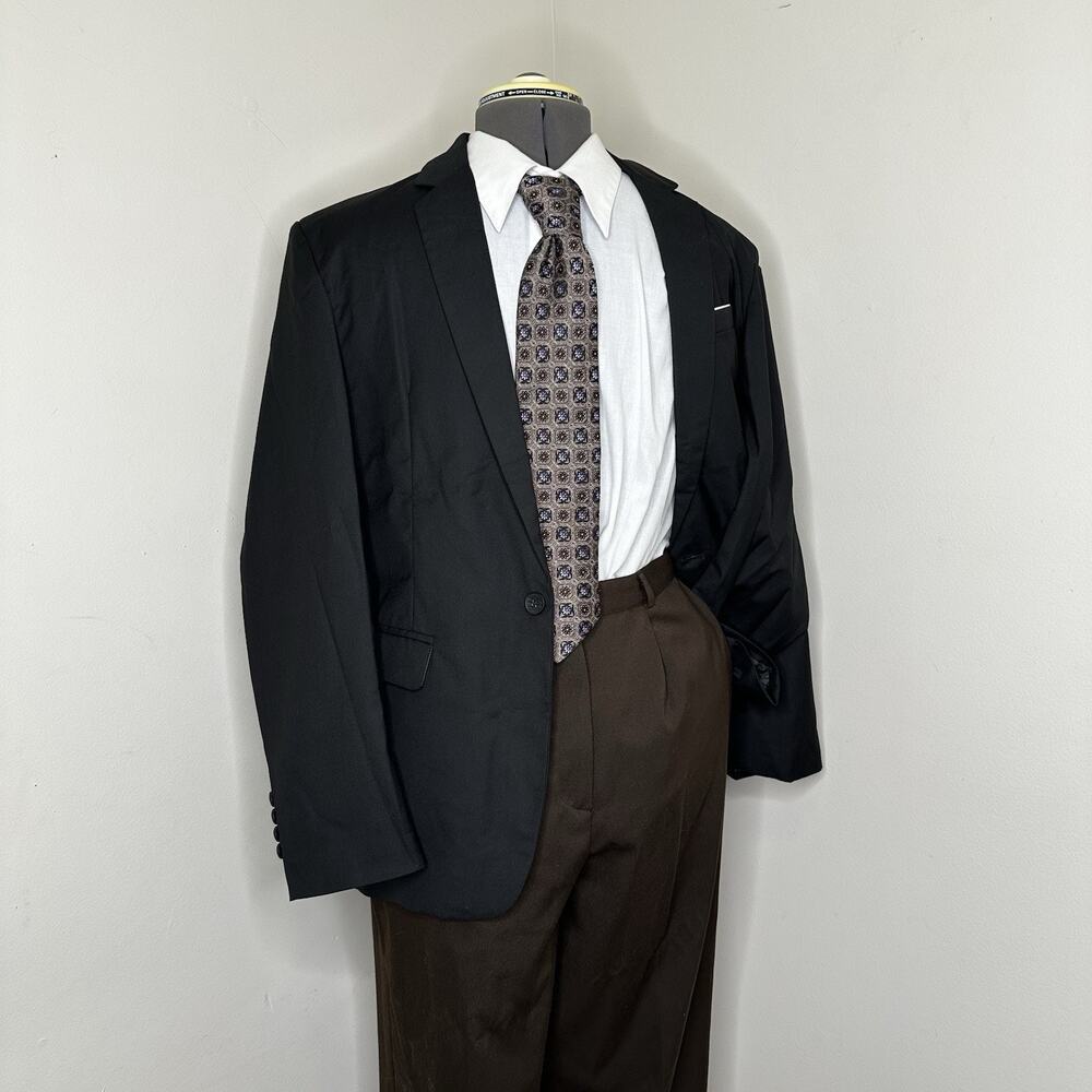 40S Blazer Black 1 Button Mens Large 44" Casual Sport Coat Suit Jacket Beninos